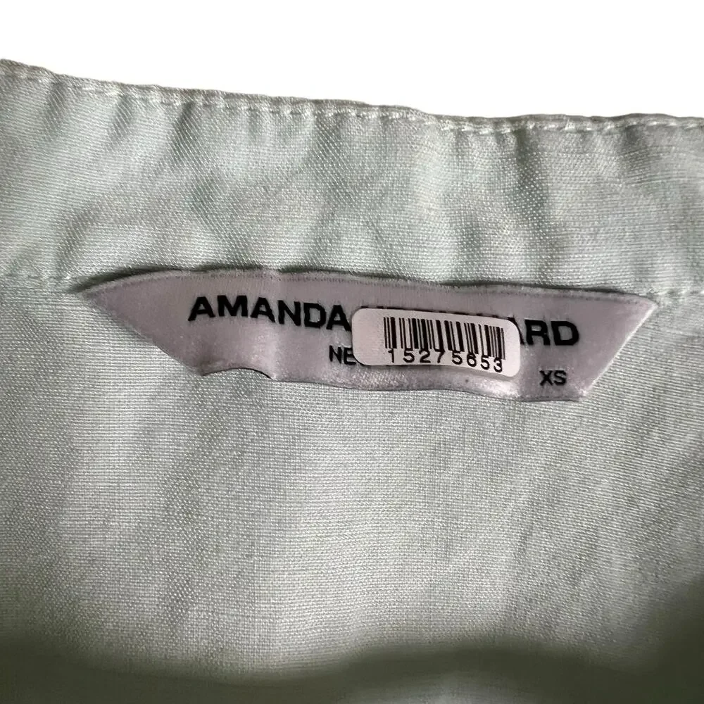 Amanda Uprichard Diego Light Blue Linen Puff Sleeve Split Neck Top Size XS - Picture 7 of 13